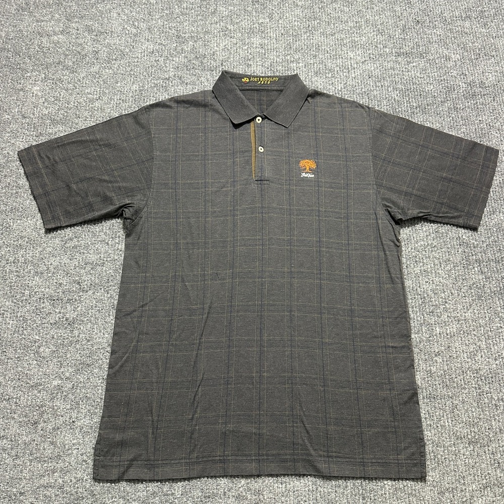 Joey Rodolfo 1879 Mens Polo Shirt Size XL Brown Plaid Cotton Short Sleeve